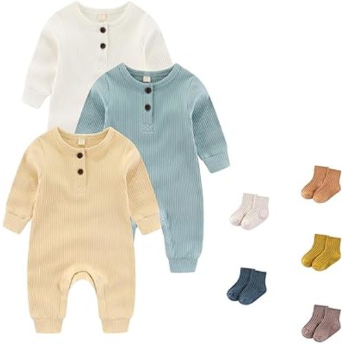 Unisex Long Sleeve Baby Romper And Sock Solid infant Boy Girl Jumpsuits 0-24Months New Born Outfits