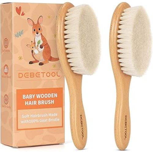 2-Pack Baby Hair Brush with Soft Bristles - Natural Wooden Baby Brush for Newborns & Infants Gentle Scalp, Perfect Baby Registry & Shower Gift