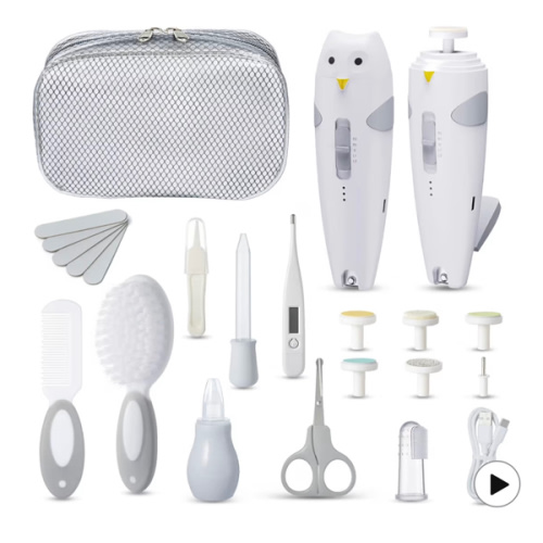 Lictin Baby Healthcare and Grooming Kit, 26 in 1 Rechargeable Nail Trimmer Electric Set,Safe File with Auto Light, Newborn Nursery Health Care Portable Safety Set for Infant Toddlers Boys Girls, Grey