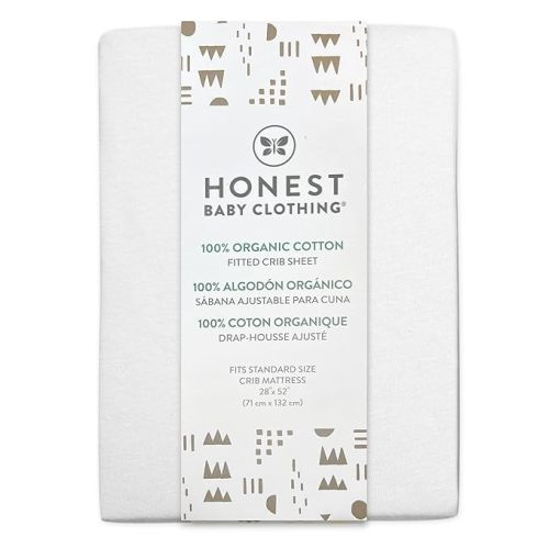 HonestBaby Fitted Crib Sheets Fits Standard Mattress Bassinet, Mini Prints 100% Organic Cotton Baby Boys, Girls, Unisex, Bright White Fitted Crib Sheet, One Size