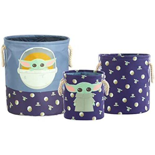 Idea Nuova Star Wars The Mandalorian Featuring Grogu 3 Piece Multi Size Fabric Nestable Toy Storage Basket Set, with Rope Carry Handles