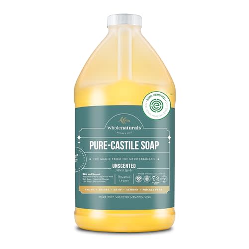 WHOLENATURALS Pure Castile Soap Liquid, EWG Verified & Certified Palm Oil Free Unscented, Natural, Mild & Gentle Non-gmo & Vegan - Organic Body Wash, Laundry, and Baby Soap - 64 Fl Oz