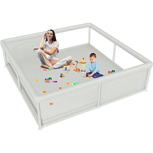 79x79 Inch Baby Playpen for Babies and Toddlers, Extra Large Play Yards for Indoor & Outdoor with Zipper Gates, Breathable Mesh with Anti-Slip Base