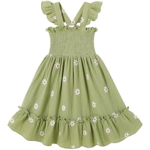 Toddler Baby Girls Dress Floral Embroidered Boho Sleeveless Beach Butterfly Sundress