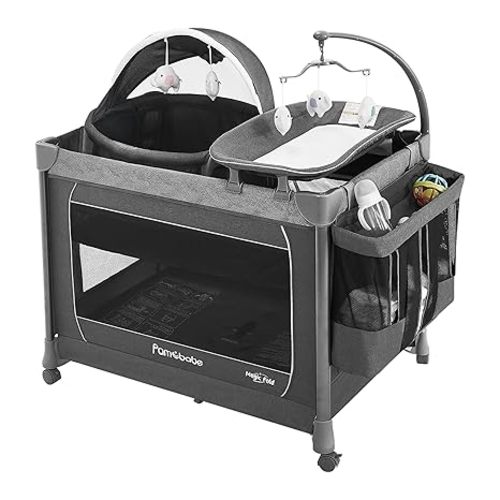 Pamo Babe 1 Step Setup 5-in-1 Playard for Babies - Portable Crib with Independent Bassinet & Changing Table