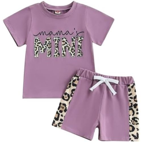 Kupretty Baby Girl Summer Clothes Toddler Outfit Letters Crewneck T-Shirt Shirts Tee Tops + Patched Shorts Set