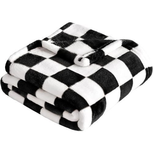 Yurhap Checkered Baby Blanket Fleece Baby Blankets for Boys Girls, Ultra Soft Cozy Fluffy Infant Toddler Newborn Receiving Blankets for Crib Stroller, 30''x40'', Black