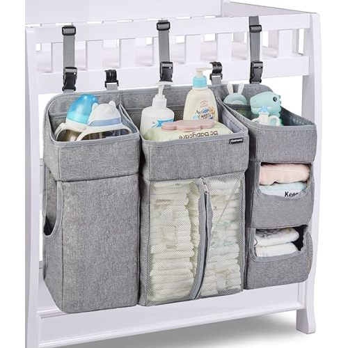 Clearworld Hanging Diaper Caddy for Changing Table and Crib,XL Diaper Caddy Organizer for Baby Essentials,Upgrade Thicken Diaper Stacker Nursery Organizer, Baby Shower Gifts(Gray)