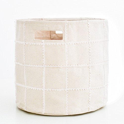 Handmade Canvas Storage Basket Lace - Ivory