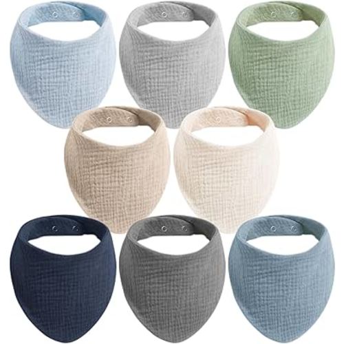 Muslin Baby Bibs Bandana Drool Bibs for Baby Boys & Girls, Soft and Absorbent Cotton Teething Bib Set for Newborn Toddler 8 Packs