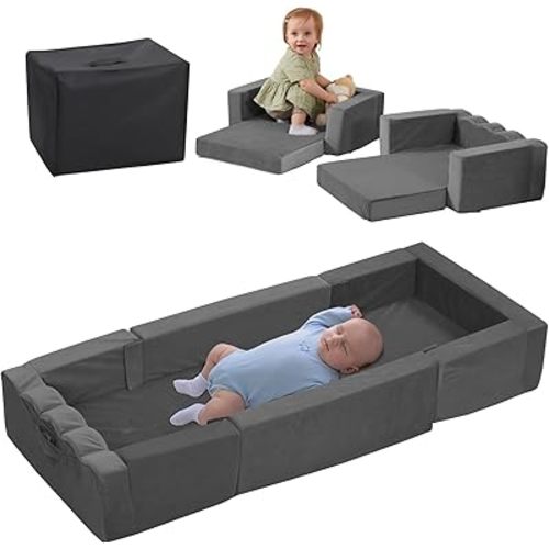 Toddler Travel Bed Foldable for 6-18 Months,Portable Kids Floor Bed,Toddler Cots for Convertible Washable Soft Foam Cozy Infant Delight Crib for Indoor,Outdoor,Napping,Sleeping,Camping,Gray