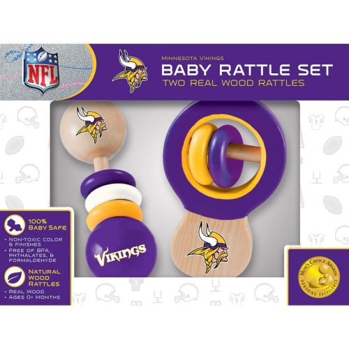 Baby Fanatic Wood Rattle 2 Pack - Nfl Minnesota Vikings Baby Toy Set