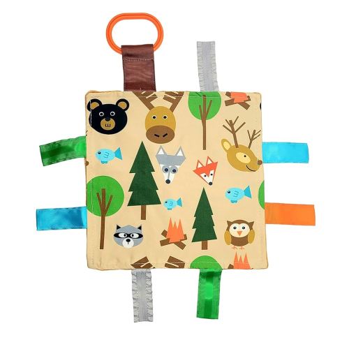Baby Sensory Crinkle & Teething Square Lovey Toy with Closed Ribbon Tags for Increased Stimulation: 8"X8" (Forest Animals)