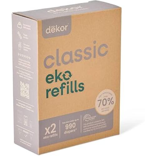 Diaper Dekor Pail Refills for Classic Original & Eko Diaper Pails, 2 Pack Unscented| Extra Thick Refills Made With 70% Recycled Materials