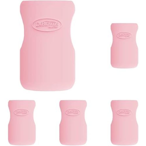 Dr. Brown’s Natural Flow® Options+™ Glass Baby Bottle Sleeves, 100% Silicone, 9 oz, Wide-Neck, Pink (Pack of 5)