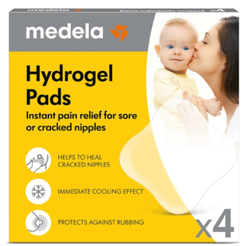 Medela Hydrogel Pads, Instant Pain Relief for Cracked or Sore Nipples from Breastfeeding and Pumping, Cooling Moisture Supports Natural Healing, Pack of 4