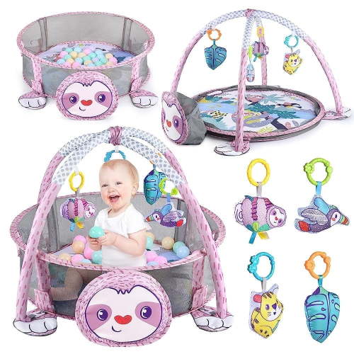 Toddlerino -4IN1 Baby Play Mat - Baby Gym and Playmats Tummy Mat, Washable, Baby Activity ,with 4 Sensory Toys and 1 Soft Pillow, Develops Motor Skills, Giftfor Toddler Infant 0-12 Months