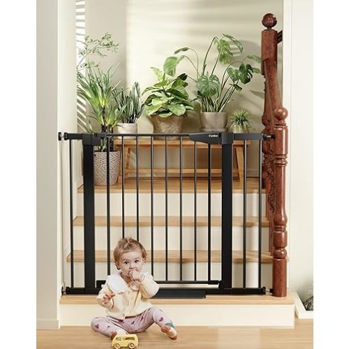 Cumbor 29.7-40.6" Baby Gate for Stairs, Mom's Choice Awards Winner-Dog Gate for Doorways, Pressure Mounted Self Closing Pet Gates for Dogs Indoor, Durable Safety Child Gate with Easy Walk Thru Door
