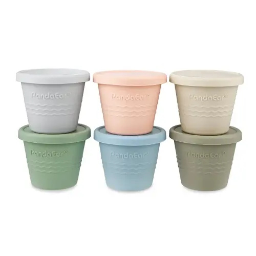 PandaEar 6 Pack Silicone Small Baby Food Storage Containers with Lids, 4 oz Snack Cups Toddler No Spill , Reusable Toddler Snack Containers for Kids Baby, Homemade Baby Food Freezer Storage, Freezer Safe
