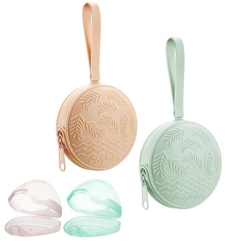 PandaEar 4 Pack Pacifier Holder Case Set | 2 Pack Silicone Portable Travel Pacifier Pouch & 2 Pack Transparent Nipple Holder Case Container Trave l Boxes | BPA Free| Universal Accessories Holders