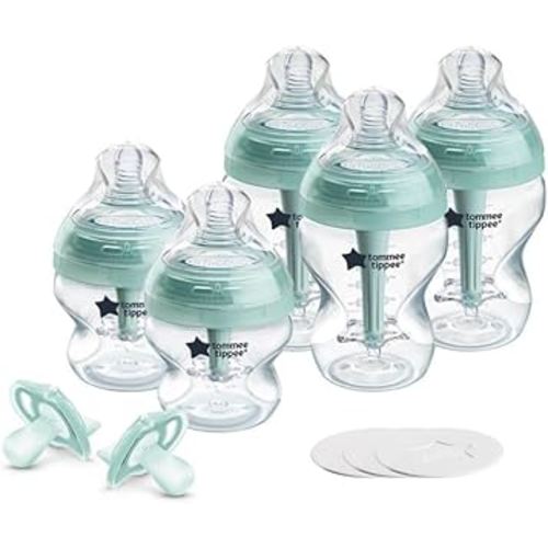 Tommee Tippee Advanced Anti-Colic Fussy Baby BPA Free 10 Piece Set, Newborn 0+ Months, 2 x 5oz & 3 x 9oz Bottles with Slow-Flow Breast-Like Nipples, 3 Travel Bottle Lids & 2 Ultralight Pacifiers