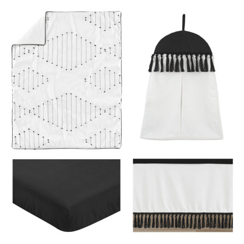 Sweet Jojo Designs Boho Stitch Black and White 4 Piece Crib Bedding Set | Wayfair