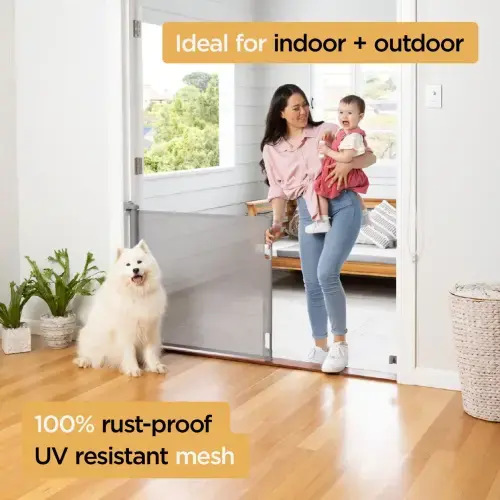 Hakuna Pets Retractable Steel & Mesh Mounted Dog & Cat Gate, 33-in