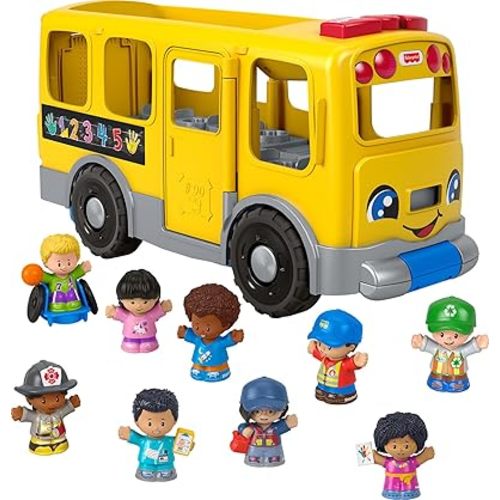 Fisher-Price Little People Toddler Toy Big Yellow School Bus & Community Heroes Set, Musical Pull-Along Vehicle & Figures for Kids Ages 1+ Years