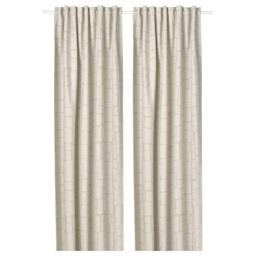 LÖNNSTÄVMAL Black-out curtains, 1 pair - beige/with heading tape 57x98 "