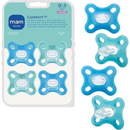 MAM Comfort Baby Pacifiers 0-3 Months Newborns, Lightweight One-Piece Full Silicone Binky, BPA-Free Nipple, Easy to Clean Pacifier, Best for Breastfed Babies, 2 Count, Sterilizer Case, Made in Europe