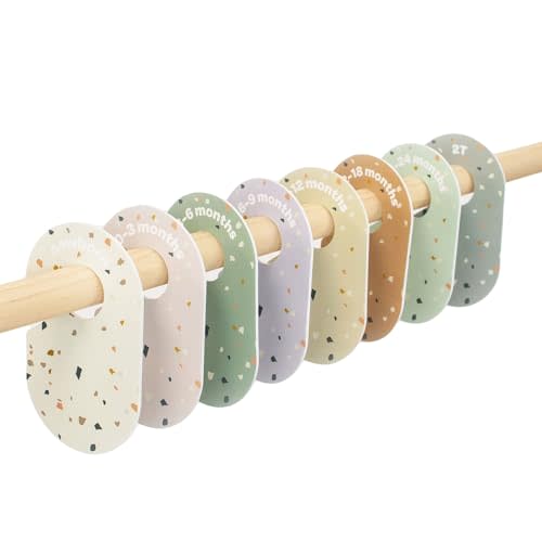 3 Sprouts Baby and Toddler Hanger Closet Dividers Set of 8 - Durable Nursery Closet Organizer for Baby Clothes by Size/Age for Infant to Toddler, Boy & Girl - Terrazzo