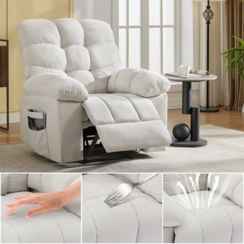 Rocking Recliner Chair with Massage and Heat Function, Ergonomic Breathable Fabric,2 Side Pockets ,for Living Room,Bedroom