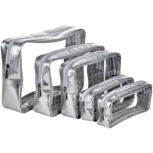 TSA Approved 5-Piece Diaper Bag Organizer Pouch Set Clear Waterproof TPU Kids Toiletry Storage Set Travel Packing Clutch Cube Bags for Baby Nursing