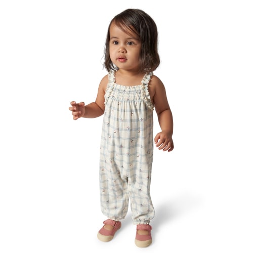 Modern Moments by Gerber Baby Girl Long Leg Romper With Smocking Detail, Sizes 0/3 Months - 24 Months