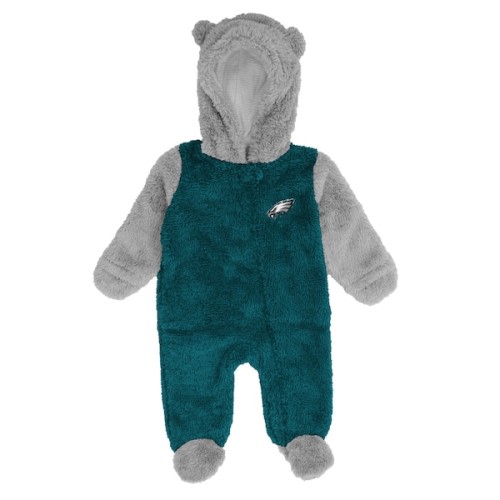 Newborn & Infant Philadelphia Eagles Midnight Green/Gray Game Nap Teddy Fleece Bunting Full-Zip Sleeper