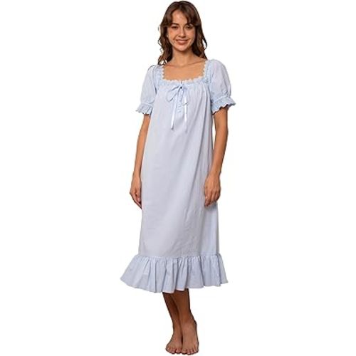 Nanxson Women's Victorian Cotton Nightgown Vintage Princess Style Nightdress Long Lace Ruffled Sleepwear