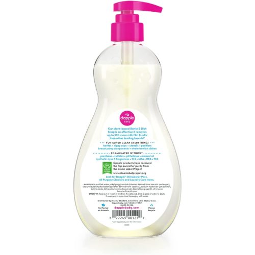 Dapple Baby Bottle Soap, Hypoallergenic Dish Soap for Baby Bottles, Powered by Plants, Fragrance Free, 16.9 Fl Oz (Pack of 1)