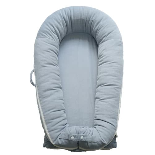CooCooBaby Deluxe Infant Lounger, Baby Nest Cover for Baby Girls & Boys, Newborn Essentials for Baby 0-12 Months, 100% Cotton, Portable Travel Bed (Corduroy Cotton, Beacon Grey)