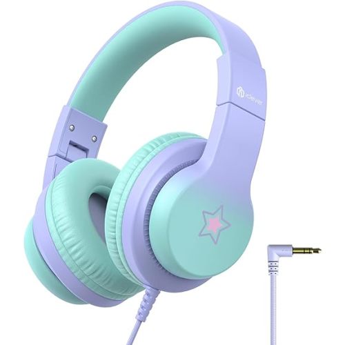 iClever HS19S Kids Headphones, 85dBA Safe Volume Limiter - Over Ear Stereo Headphones for Kids Boys Girls, Foldable 3.5mm Jack Wired Headphones for iPad/Tablet/School/Travel