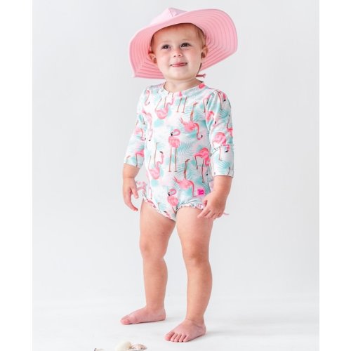 Pink Polka Dot Long Sleeve One Piece Rash Guard - 0-3m