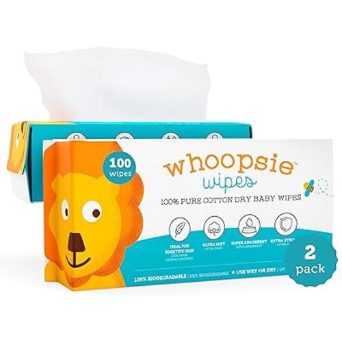 100% Pure Cotton Dry Wipes | 200 Count | Use Wet or Dry | Soft & Sensitive | Hypoallergenic | Extra Strong & Absorbent | Perfect for Diaper Changes, Runny Noses, Drool, Meal Time & Nursing