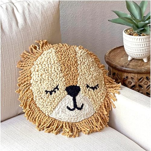 Crane Baby Pillow, Decorative Round Animal Pillow for Nursery and Toddler Rooms, Lion, 12" x 12"