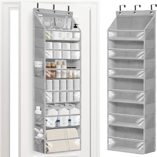 STORAGE MANIAC Over the Door Organizer Large Capacity Hanging Organizer, Clear Deep Pockets Behind Door Closet Organizer and Storage for Nursery, Bathroom, Bedroom, Pantry, 1 Pack Grey
