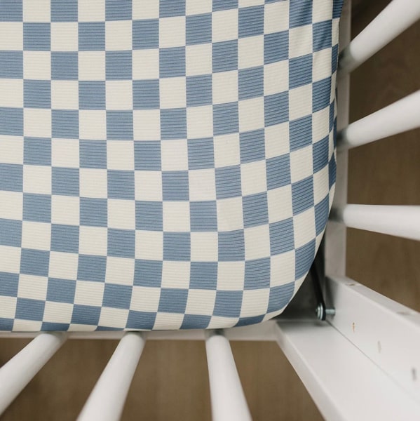 Blue Checkered Ribbed Bamboo Stretch Crib Sheet