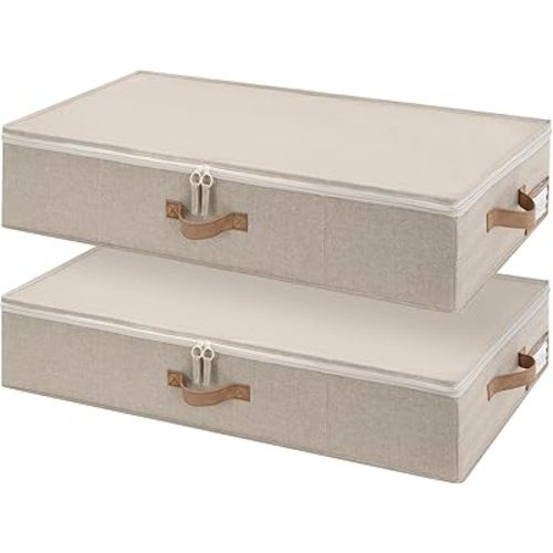 StorageWorks Underbed Storage with Lid, 2-Pack Under Bed Storage Containers for Clothes, Bedding, and Sweaters, Taupe