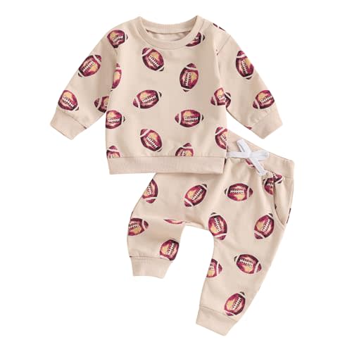 Arvbitana Toddler Baby Boy Girl Two Piece Football Outfit Long Sleeve Crewneck Sweatshirt Pants Rugby Clothes Fall Winter