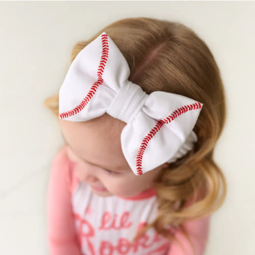 Embroidered Baseball Luxe Bow Headband - Little Sleepies