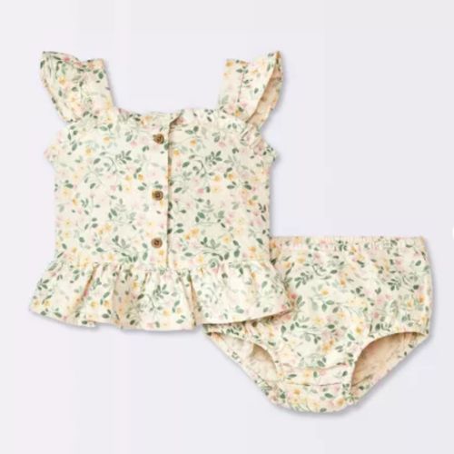 Baby Girls' Floral Peplum Top & Bloomer Set - Cloud Island™ Cream 0-3m