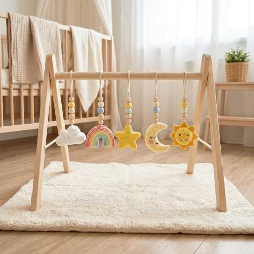 Crochet Rainbow Baby Gym Toys, Sun Moon Star Play Gym Set, Montessori Sensory Toy, Baby Activity Gym, Nursery Decor