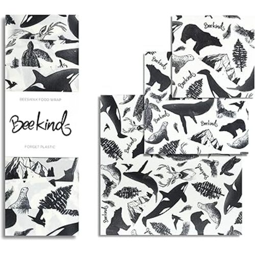 Bee Kind® Beeswax Food Wrap - 3 Pack (S,M,L) - Handmade in Canada - Handpainted Designs - Premium Quality (Wild)